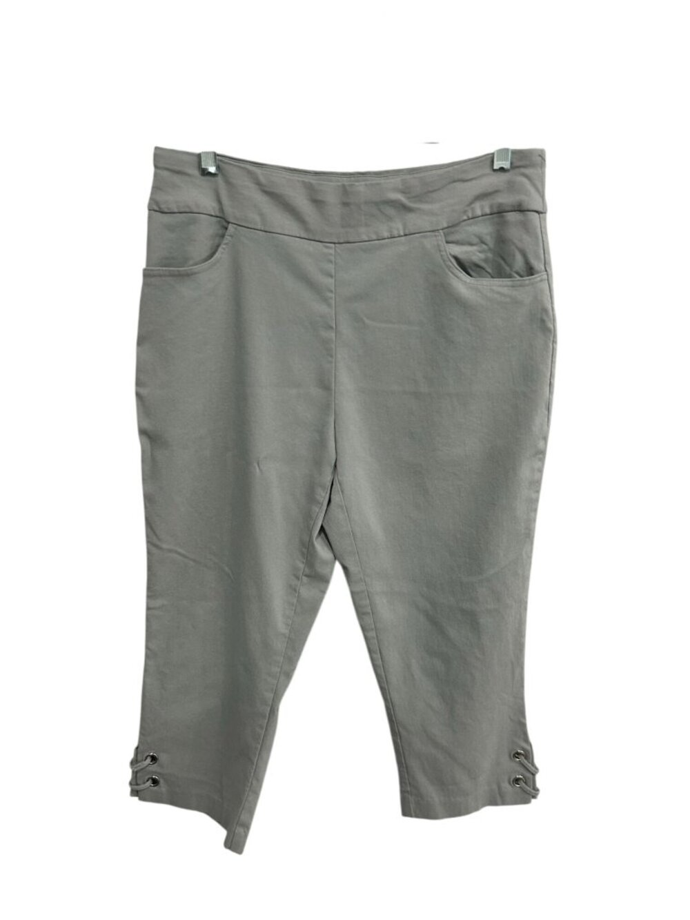 Fit Sight Large Grey Cropped Pants Lace-Up Hem Detail Elastic Waist Casualcore